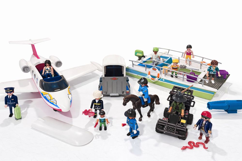 Grande Lote Playmobil Avião Barco Polícia Cavalo e Figuras