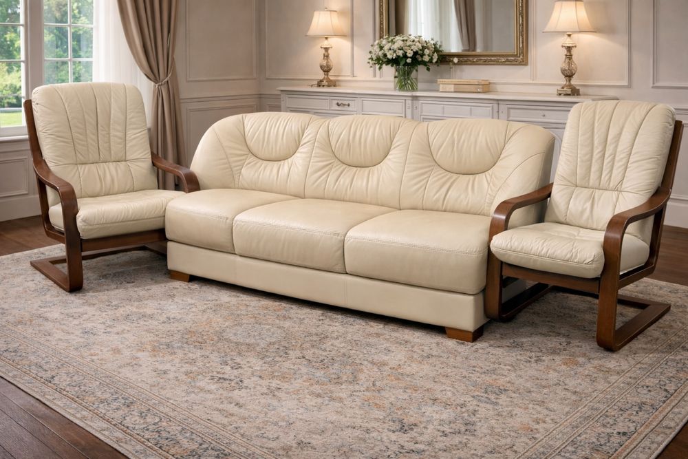 Шкіряний розкладний диван і 2 крісла-гойдалки. Ідеал