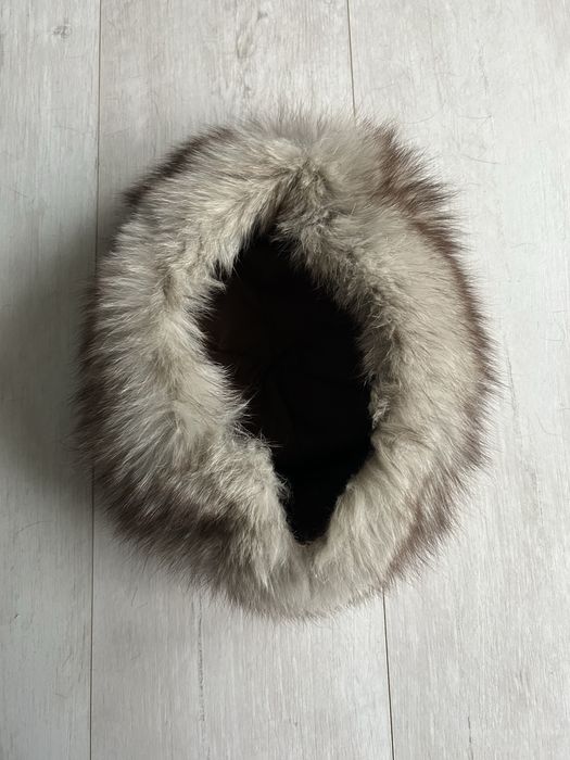 Czapka z lisa futro naturalne szaro brązowa