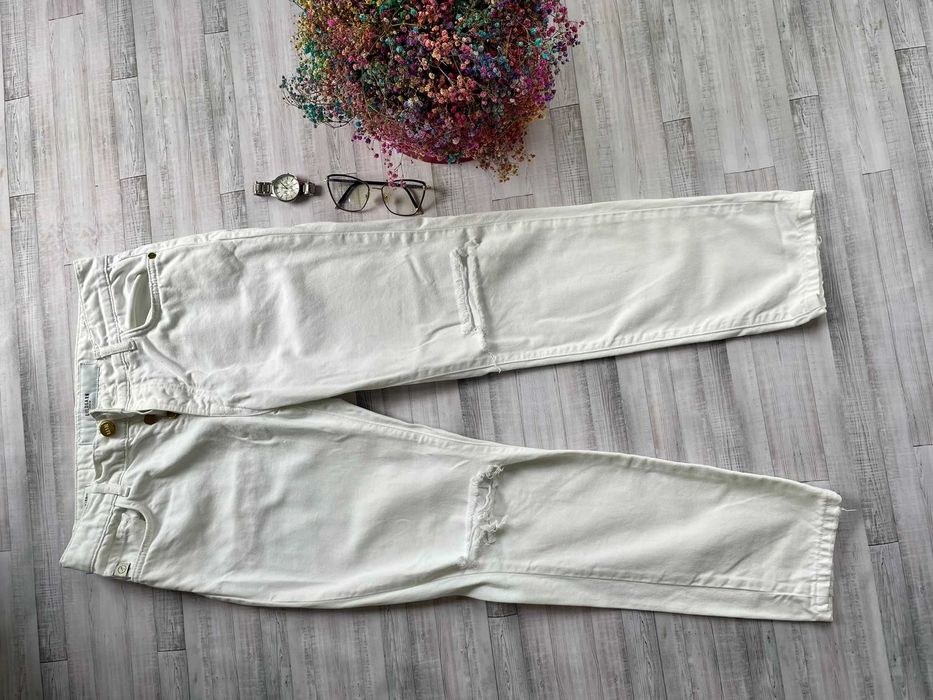 Goldgarn Denim jeansy białe rurki z dziurami elastyczne 100% bawełna
