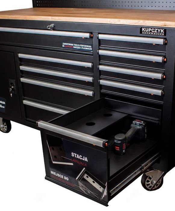 Stół warsztatowy szafka wózek 10 szuflad narzędziowy z tablicą Kupczyk