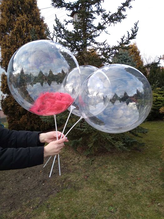 Balon przezroczysty transparentny 45cm z patykiem 10szt