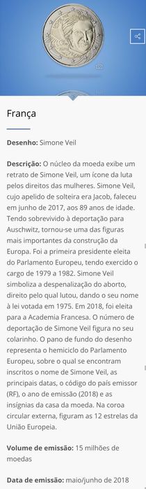 Moeda Comemorativa Simone Veil