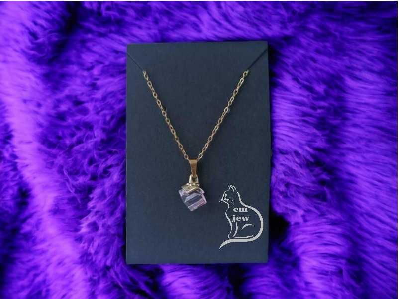 Colar dourado aço com zircónia cúbica lilás - Novo