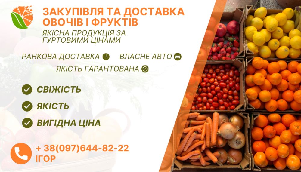 купівля та доставка фруктів та овочів, гуртові ціні для магазинів