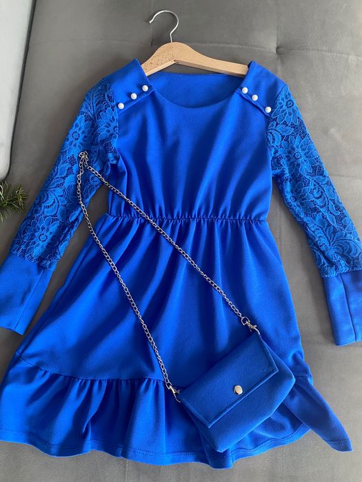Sukienka niebieska z torebką rozmiar 116/122