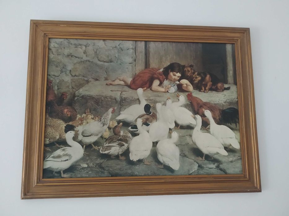 Quadro natureza morta e postais antigos de Lisboa
