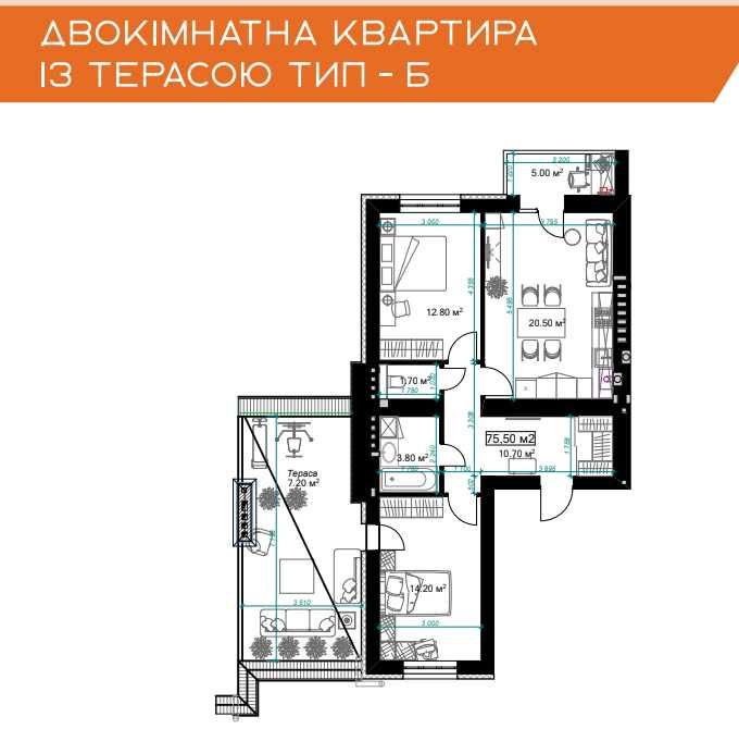 2к квартира з терасою! Ірпінь, Центральний Парк. Паркінг підземний