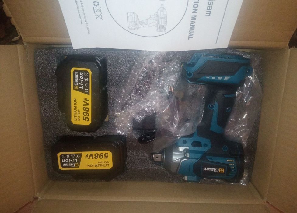 1800Nm bezszczotkowy klucz udarowy Gisam 1/2” do kół 2x bateria NOWY