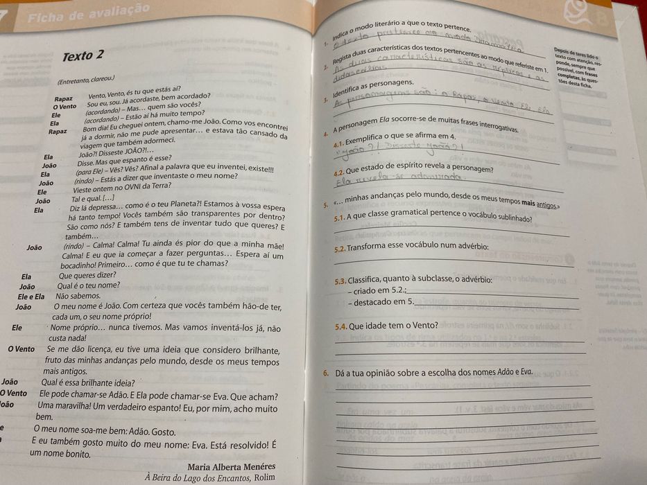 Manual e Caderno de atividades de Português do 7.º ano