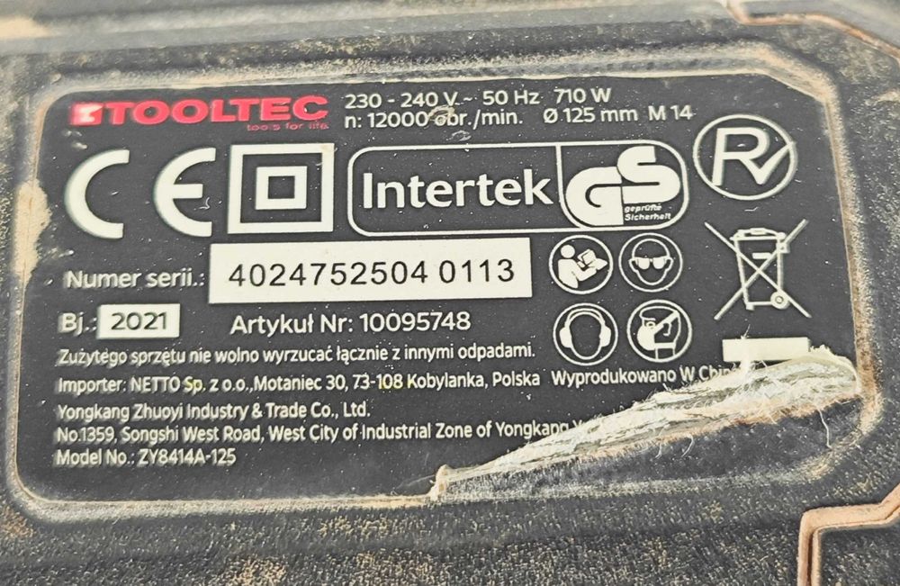 Szlifierka kątowa TOOLTEC 710W