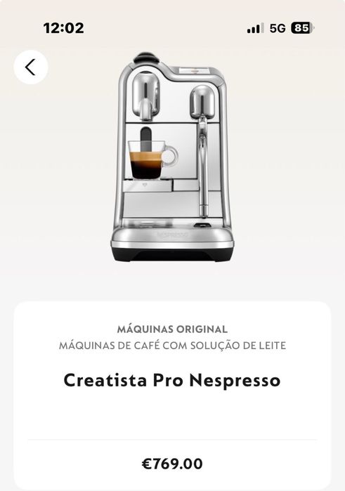 Vendo maquina cafe creatista prp nespresso