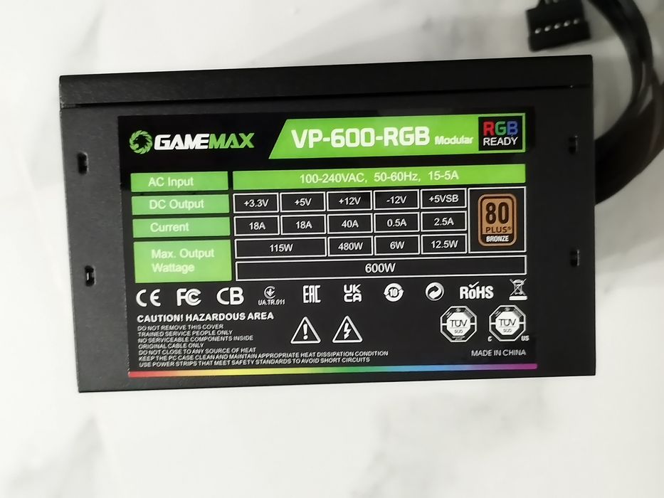 Модульний блок живлення GameMax VP-600-M-RGB 600W 80 PLUS Bronze ATX
