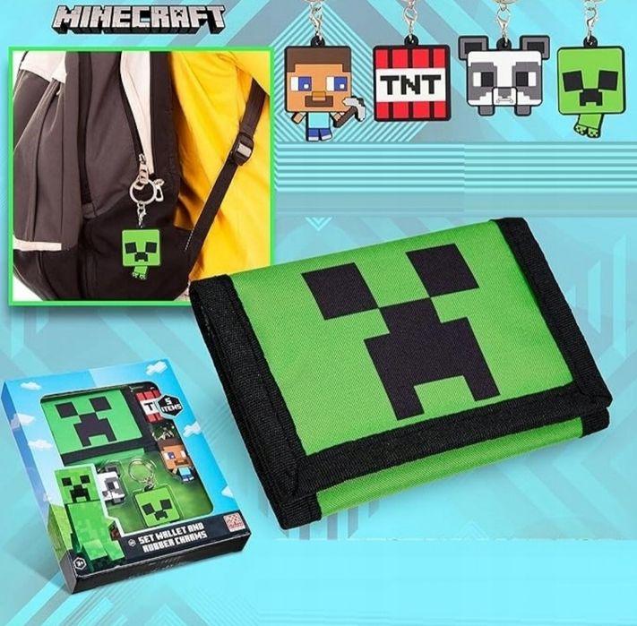 Minecraft portfel + 4 bryloki zestaw  upominkowy