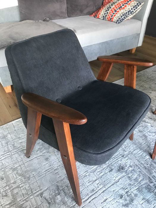 2 Fotele Chierowskiego 366 kolor ciemny grafit styl PRL retro loft