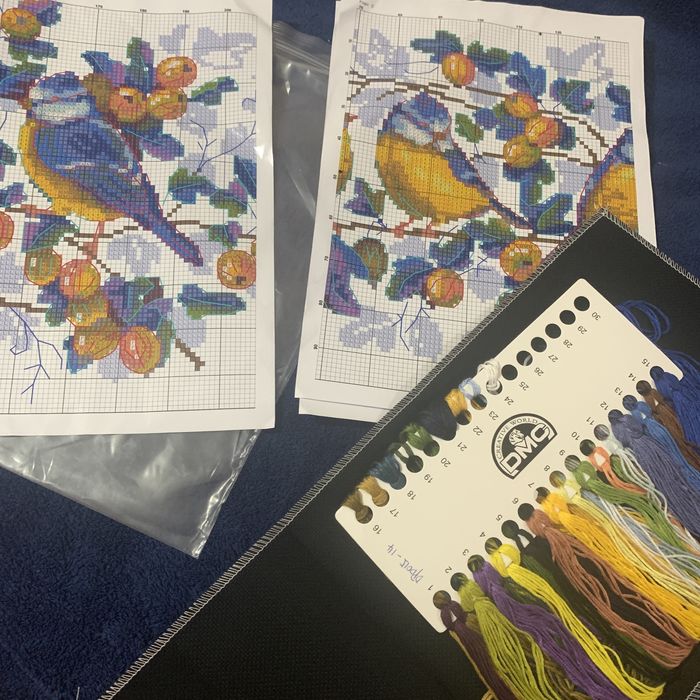 Набор для вышивки крестиком Сине желтые птицы