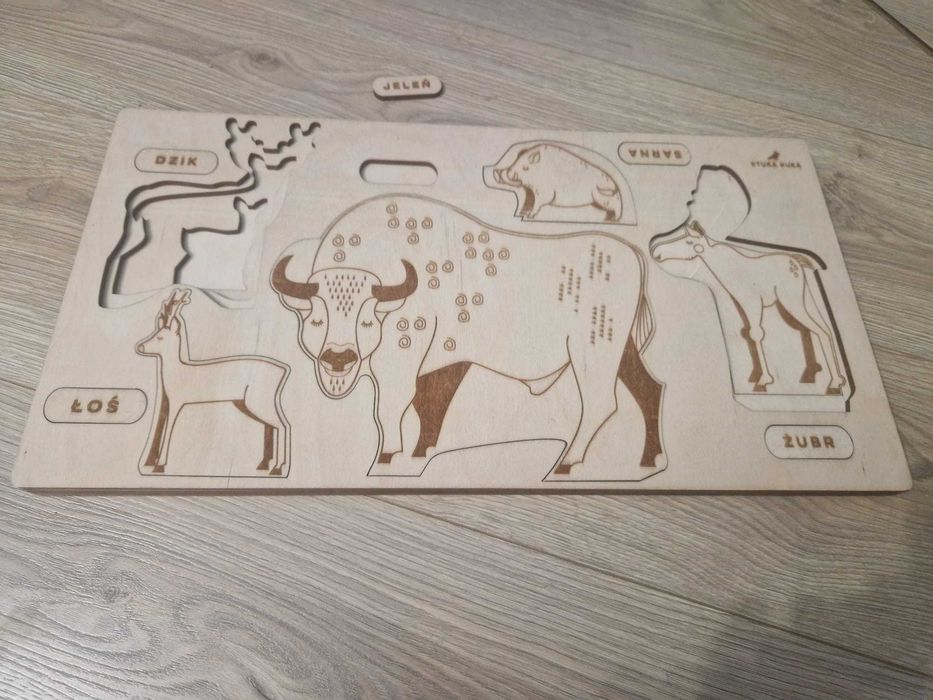 Puzzle drewniane zwierzęta i ich młode