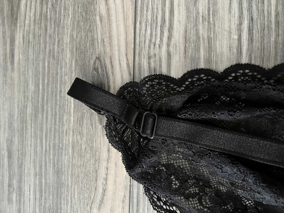 Stanik koronkowy Midnight Clothing 80C czarny miękki handmade regulowany bralette koronka lace