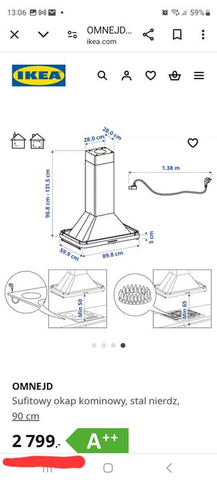 Okap sufitowy Ikea Omnejd