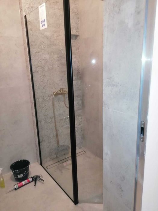 SANSWISS Walk-In EASY STR4P 80cm + ścianka boczna 42cm, czarny mat