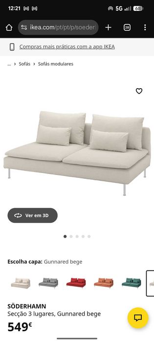 Sofá 3 lugares ikea