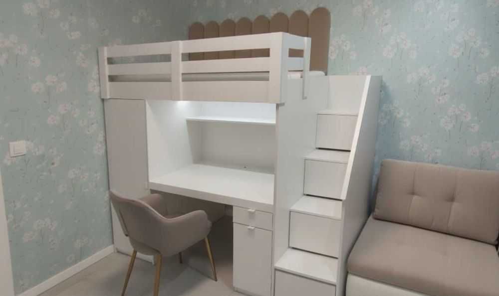 Łóżko piętrowe - antresola z dużym biurkiem i regałem | DESK | DOSTAWA