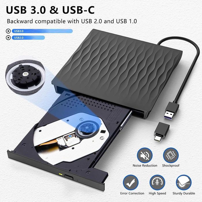 DANGZW napęd zewnętrzny odtwarzacz CD DVD USB 3.0 USB-C PC laptop