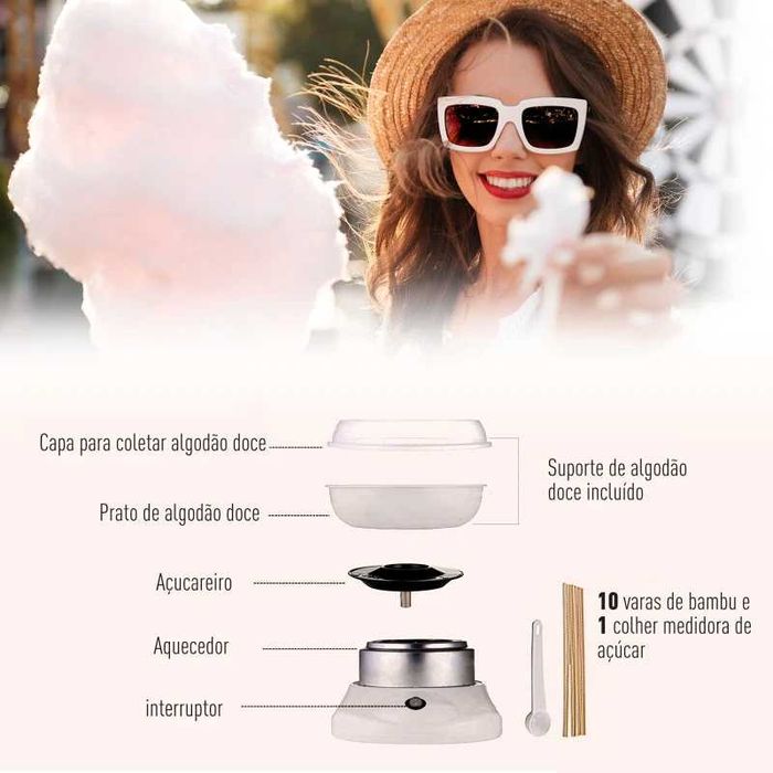 Máquina de Algodão Doce - Potência 450W-550W - Branco