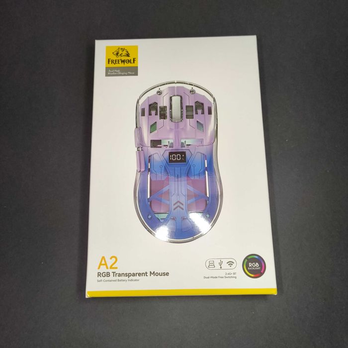 Rato Transparente RGB FreeWolf A2 PAW3212 com Display de bateria