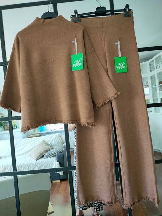 Dzianinowy zestaw dzianina sweterkowa wiskoza angora L XL