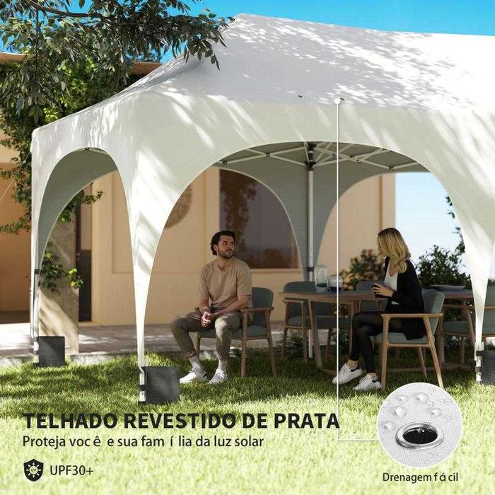 Tenda Dobrável 3x6 m Pop-Up com 6 Laterais Removíveis, Altura Ajustável e Bolsa de Transporte