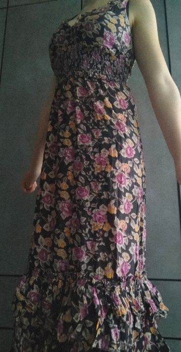 MANGO boho hippie maxi romantyczna sukienka w kwiaty indyjska jakość