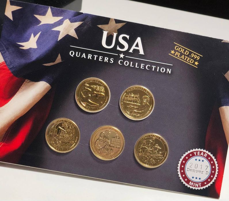 USA Quarters Collection 2017 Denver (Gold Plated) — набір 5 монет, оригінал