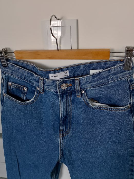 Dżinsy jeans proste wysoki stan mom fit Basic 100% bawełna