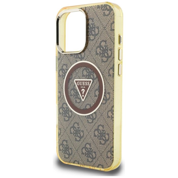 Etui Guess IML Metal Glitter 4G Circle Triangle MagSafe na iPhone 16 Pro Max - brązowe