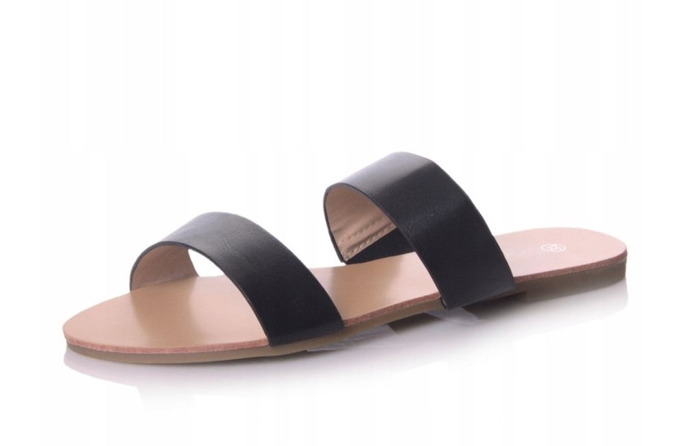 Klapki Damskie Casual Paski Skóra Czarne