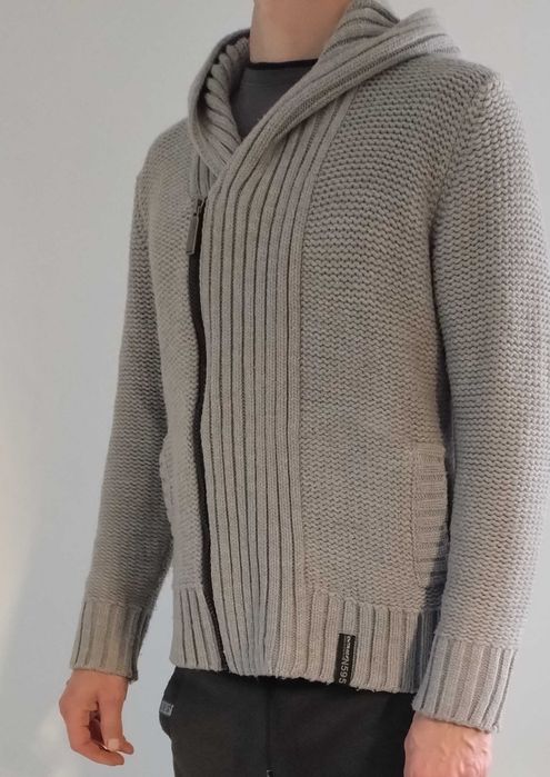 Sweter męski z kapturem Burton London - szary akrylowy z zamkiem