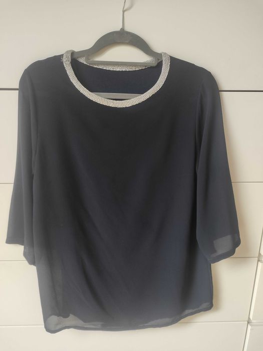 Nowa elegancka bluzka damska 36 S 38 M granatowa mgiełka