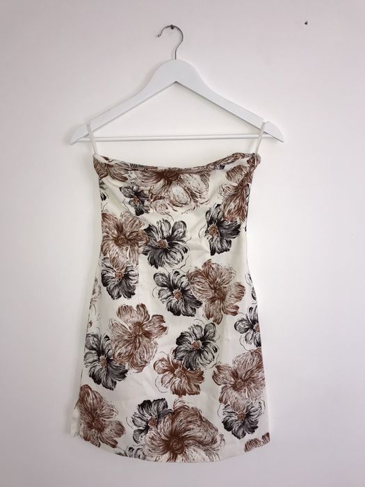 Sukienka bez ramiączek krótka mini beżowa w kwiaty kwiatki rozmiar S