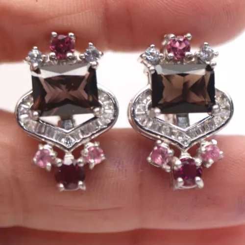 Набор с дымчатым кварцем, сапфиром , серебро 925 пробы, размер 18