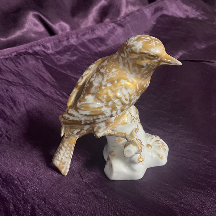 Passarinho em Ramos vista alegre pintura manual a ouro 13 cm