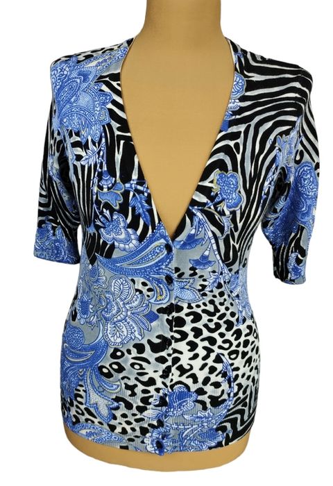 Cache damski wzorzysty sweter krótki rękaw rozm. S