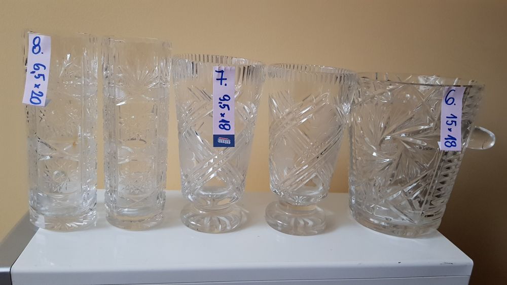 5 wazonów komplet kryształy Huta Julia