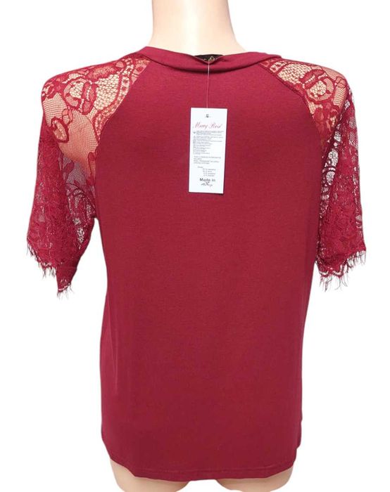 Bordowa bluzka z wiskozy z koronką, R. XL