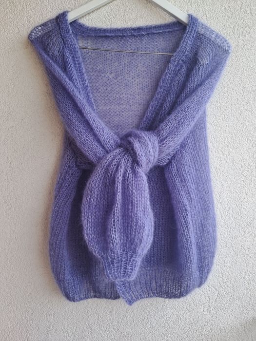 Lawendowy kardigan moher z jedwabiem. Handmade