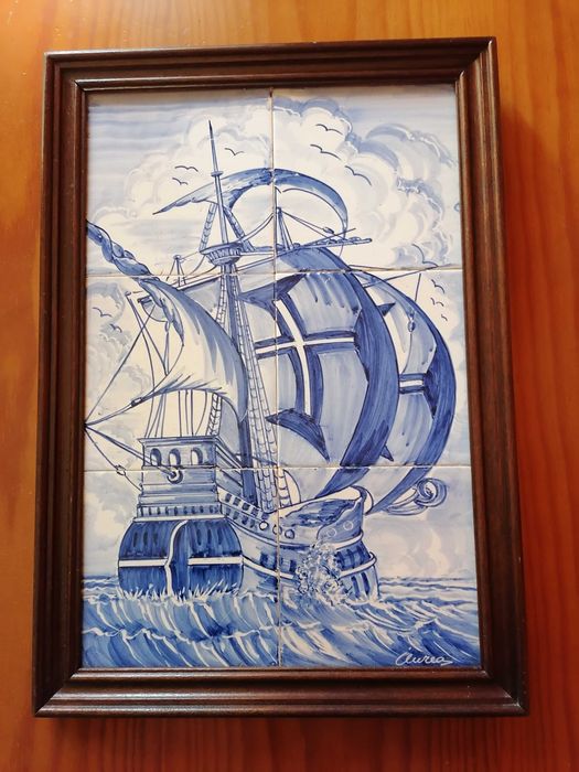 Quadro em azulejo azul e branco" Galeão"  PotugueseGalleon Tiles