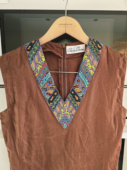 Sukienka lniana vintage premium włoska r.38 etno elegancka