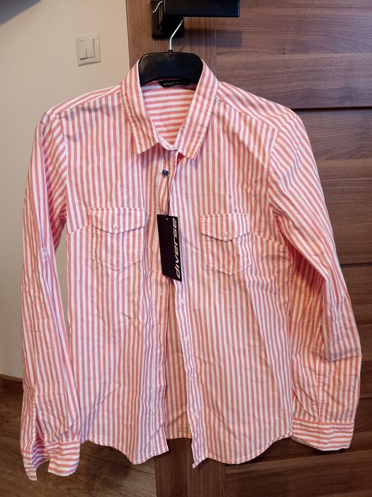 Nowa koszula bawełniana w paski biało-morelowe Diverse, r. XL.
