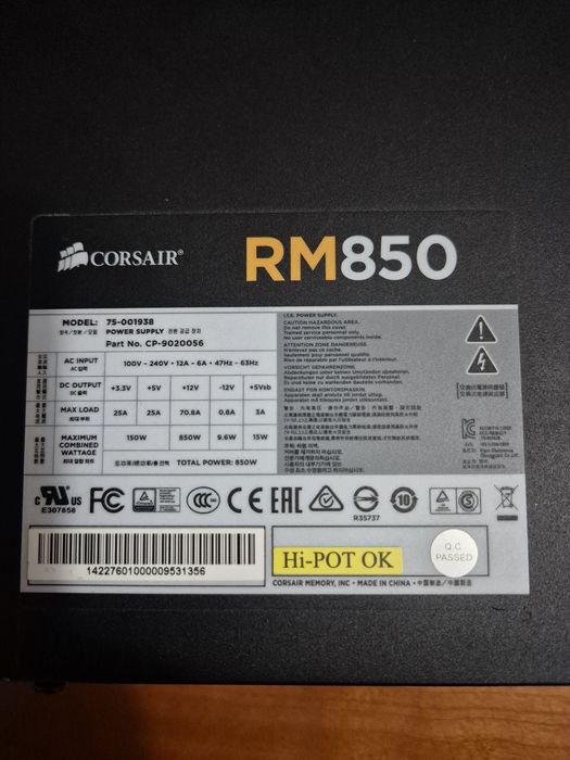 Fonte de alimentação Corsair RM 850 Gold Plus