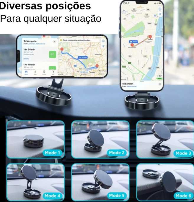 Suporte de telemóvel 360º para carro universal prata NOVO ENVIO GRÁTIS